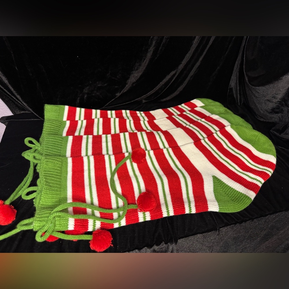 Festive Red and Green Striped Knit Christmas stockings